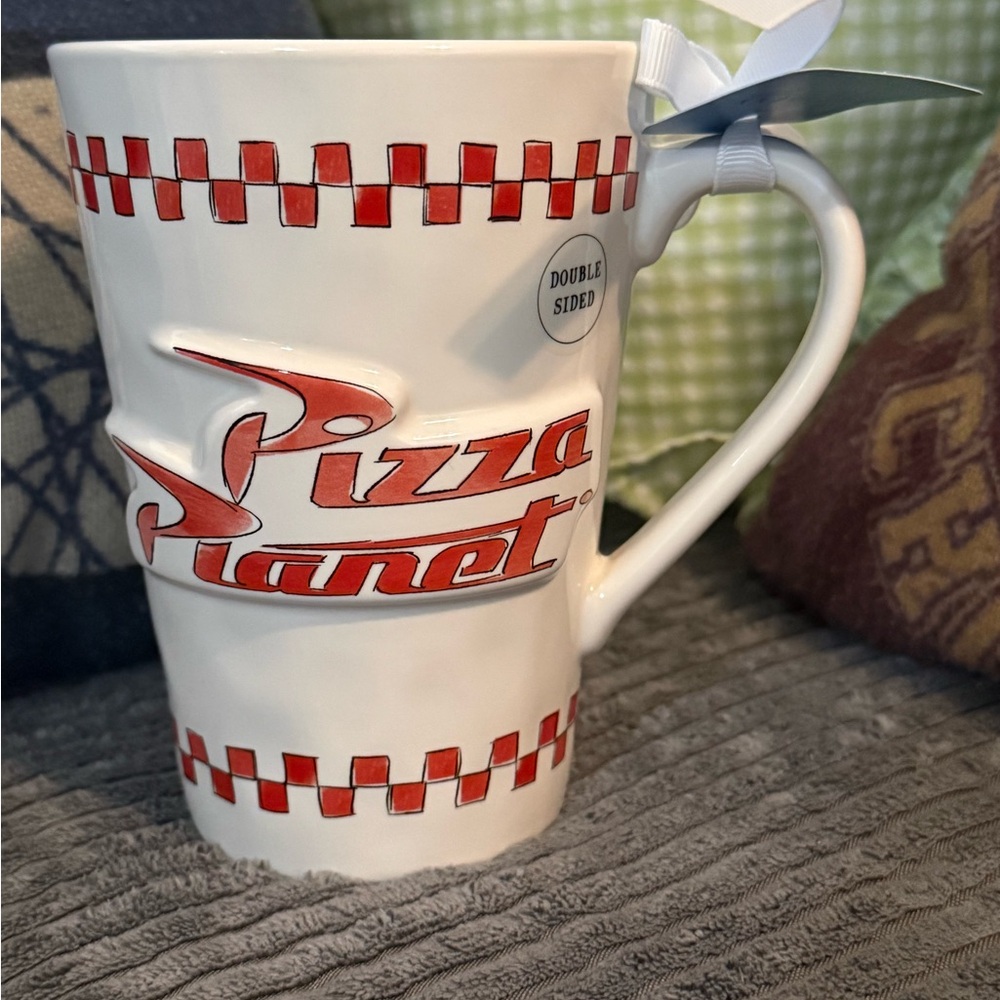 Rae Dunn Disney Toy Story White & Red Mug- Pizza Planet- FRESHEST IN THE GALAXY